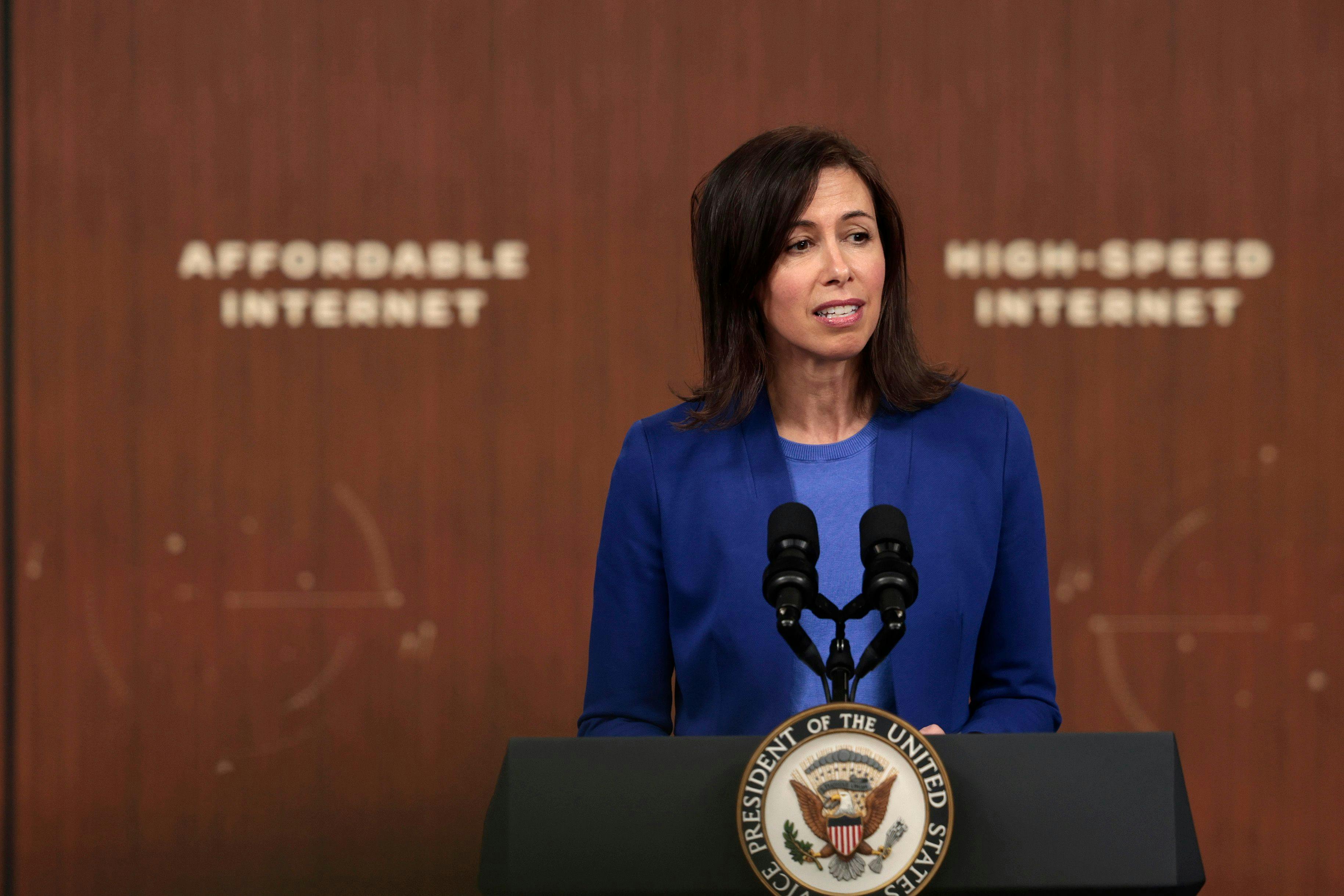 FCC Chair Jessica Rosenworcel speaks at a White House event focused on affordable internet. 