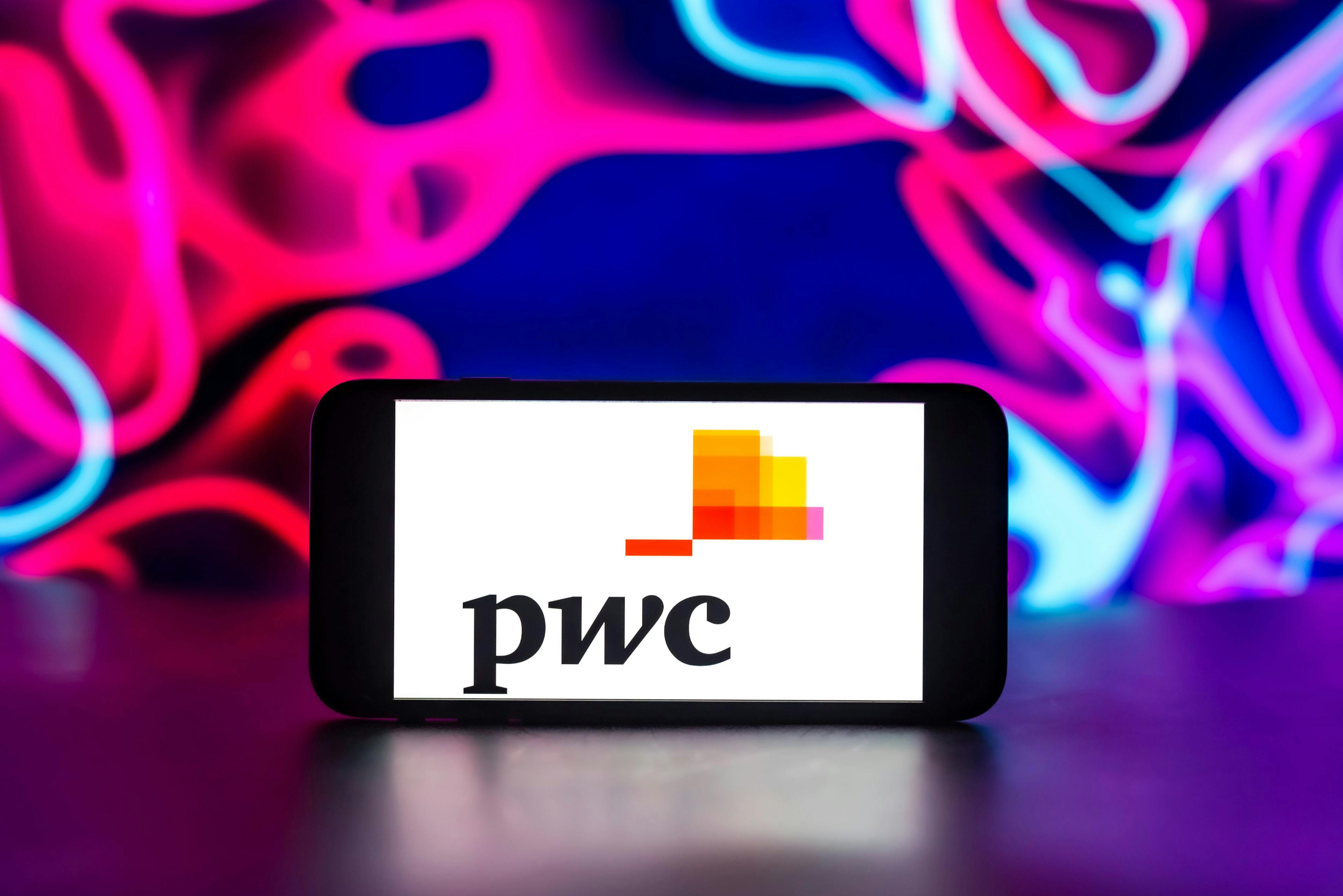 PwC logo displayed on a screen